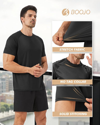 BOOJO Workout Mens Shirts - Casual Black Quick Dry Moisture Wicking T-Shirts Crew Neck Short Sleeve for Gym Athletic Running