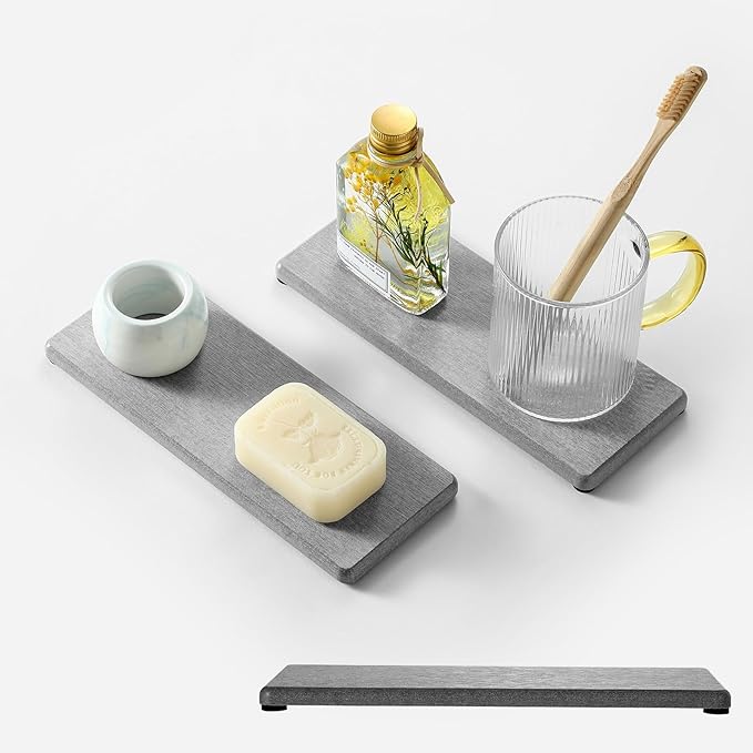 2PCS Bathroom Counter Vanity Trays, Water Absorbing Diatomite Stone Quick