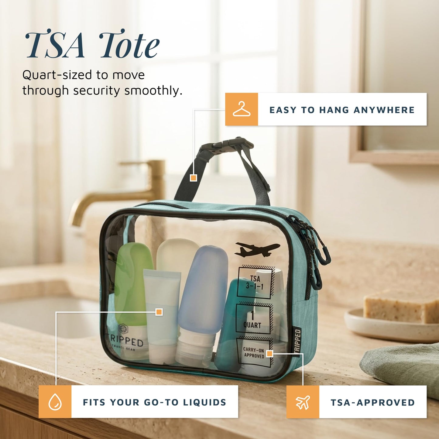 Toiletry Bag Kit Set: Hanging Travel Toiletry Bag + 311 TSA Cosmetic Liquid Bag + Ultralight Accessory Organizer Pouch (Dusty Teal)
