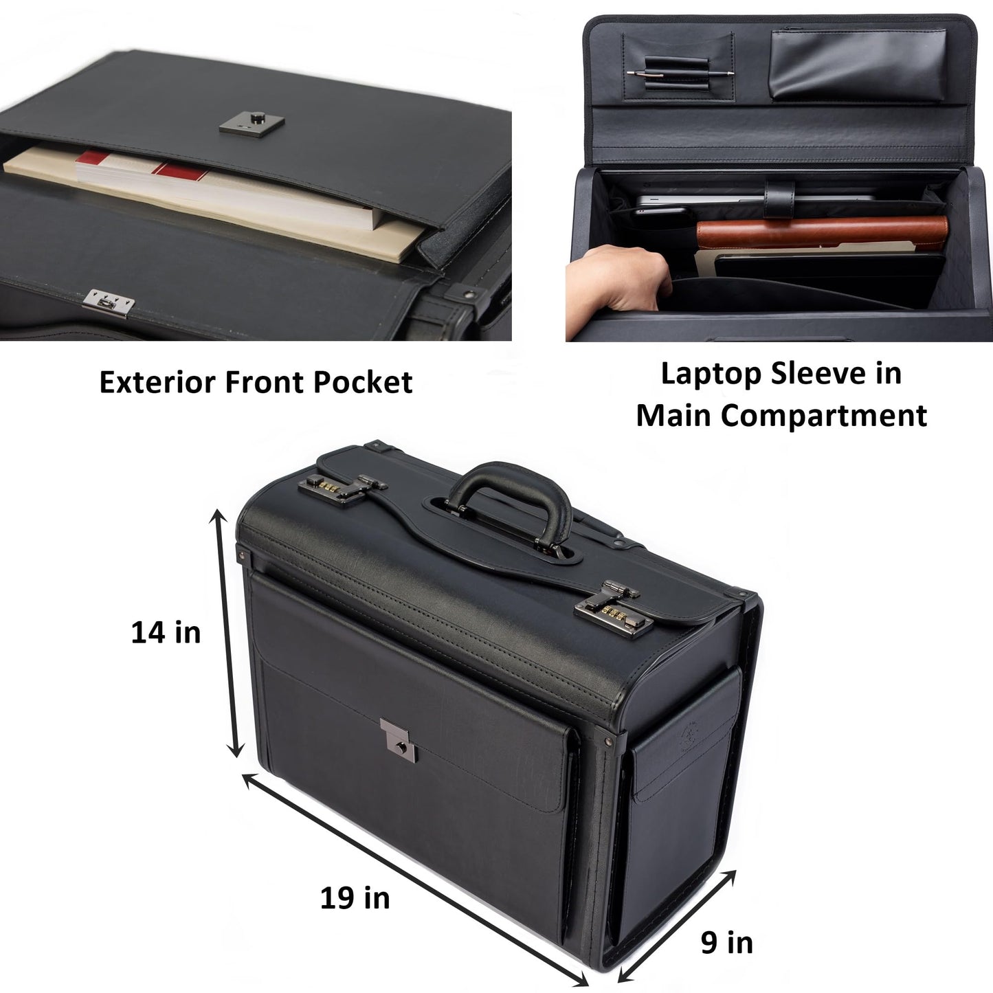 HAMMER ANVIL 19 Wheeled Briefcase Rolling Case Sales Sample Pilot Lawyer Attache Black Leatherette