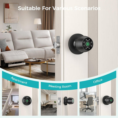 Fingerprint Door Lock，Fingerprint and Keypad Input Smart Door knob, App Controlled Biometric Door Lock, Keyless Entry, Bedroom, Office, Hotel, Apartment Auto Door knob(Matte Black)-HL-3