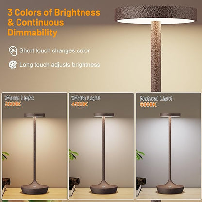 Cordless Table Lamp Rechargeable - 6000mAh LED Battery Operated Table Light - Portable Touch Dimmable Outdoor Waterproof Table Lamps for Patio Restaurant Dining (2 Rust)