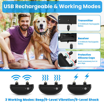 Wireless Dog Fence, 2-in-1 Electric Pet Containment System & Remote Training Collar, Rechargeable & Waterproof Shock Collar for Small Medium Large Dogs, Adjustable Range Up to 800ft