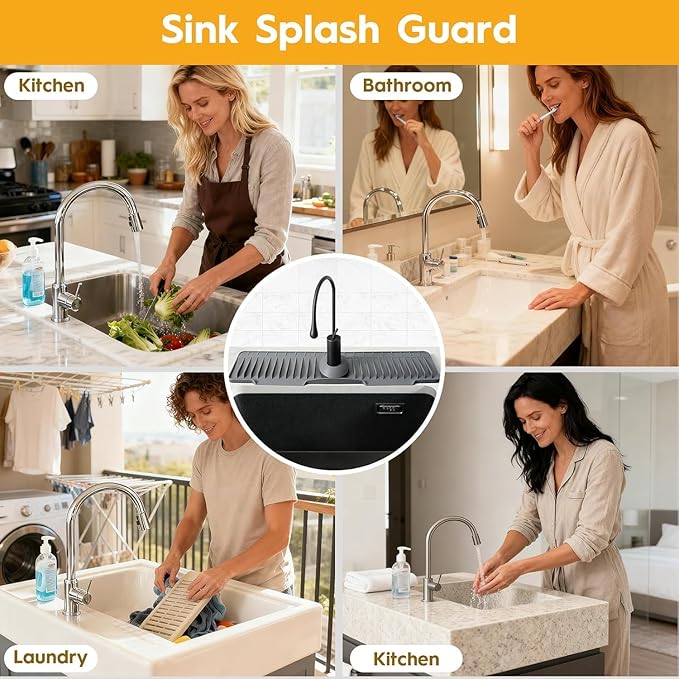 16" Silicone Faucet Mat for Kitchen Sink Released in 2025/12TH, 8° Slope Fast