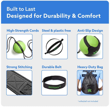 MOTOMY™ Volleyball Training Equipment Aid ‘VolleyPal’ – Solo Rebounder Trainer for Serve, Spike, Set & Pass; Indoor and Outdoor Volleyball Practice Equipment Gear, Volleyball Gifts for Teen Girls