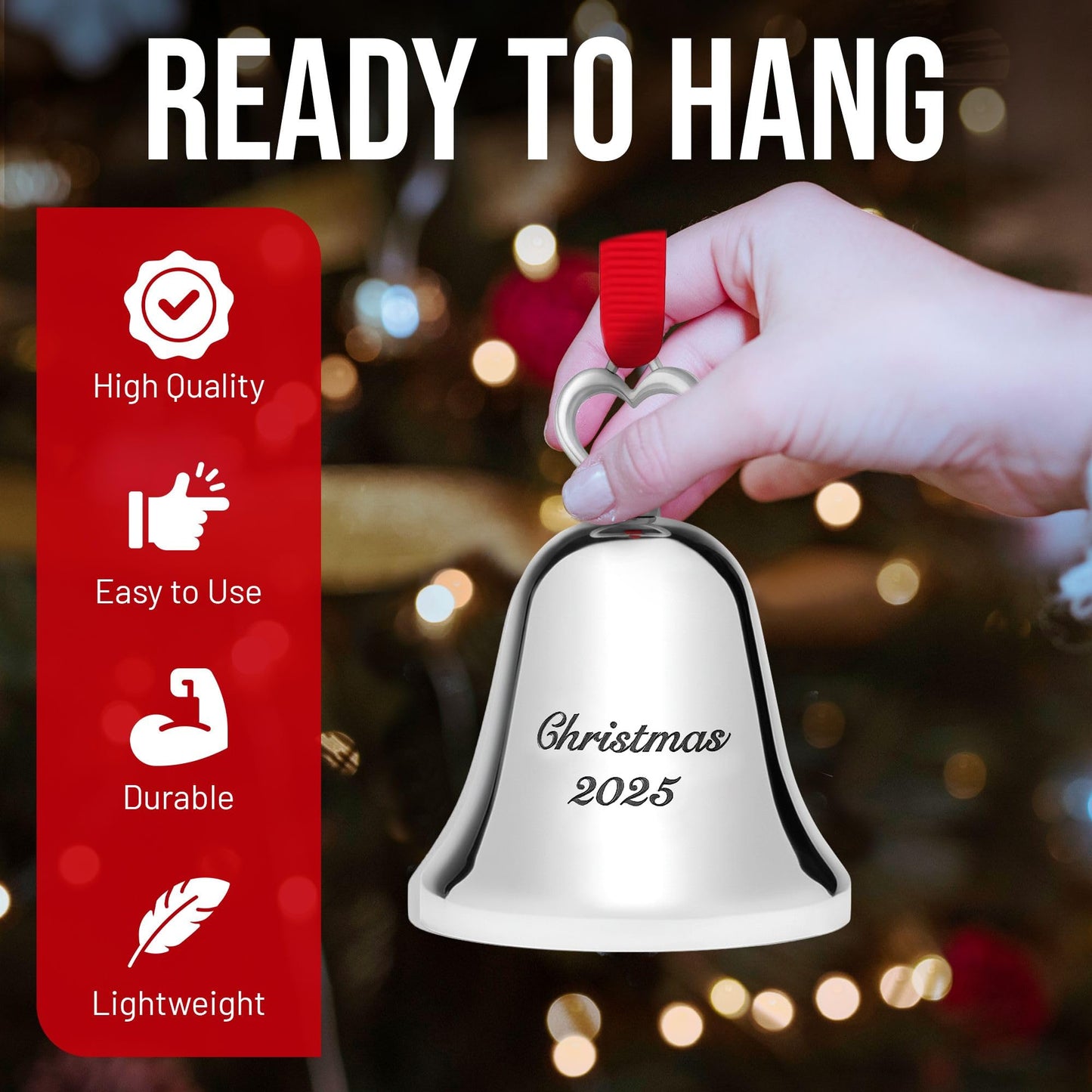 Christmas Bell Ornament 2025 – Elegant Holiday Keepsake with “Christmas 2025” Engraving – Collectible Ornament with Ribbon and Ringing Bell Sound