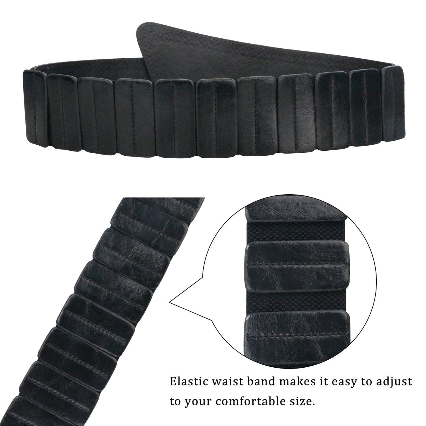 macoking Studded Wide Belts for Women Elastic Chunky Waistband for 80s Dress, Black, M
