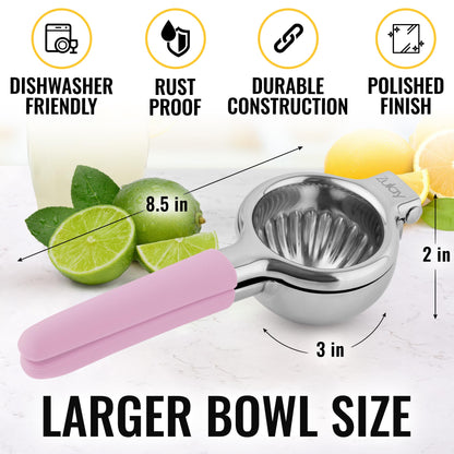 Zulay Lemon Squeezer Stainless Steel with Premium Heavy Duty Solid Metal Squeezer Bowl (Black Grip, Large)
