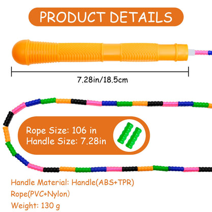 Beaded Jump Rope, ACEONE Segmented Skipping Rope for Kids Adults, Adjustable Tangle-Free Toddler Jumping Rope for Fitness Exercise Training (Rainbow Yellow)