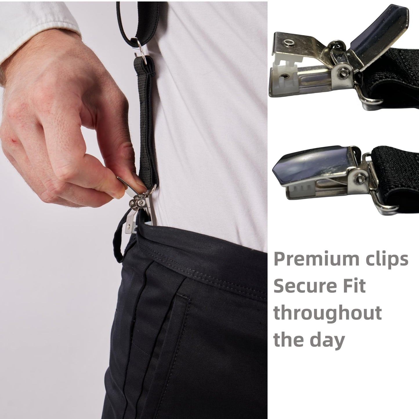 LazarsSpace 2 Clips Men's Suspenders X-Back Clip-On Elastic Braces for Formal and Casual Wear (Black)