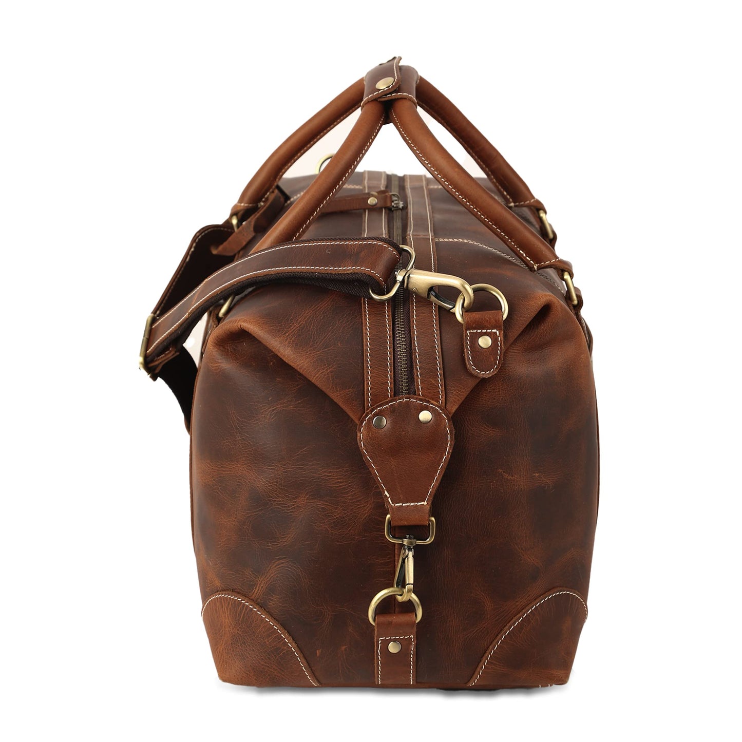 KomalC Leather Travel Duffle Bags for Men and Women Overnight Weekend Bag, Sports Gym Duffel (Dark Tan)
