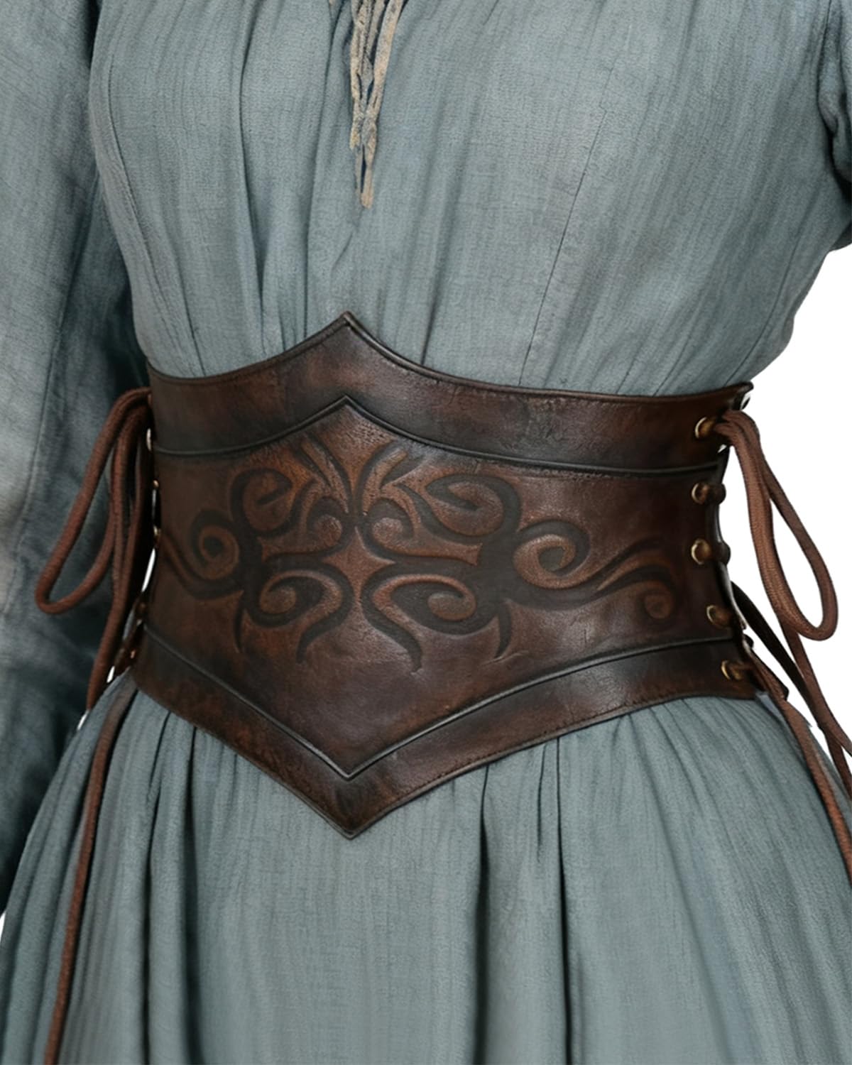 L'VOW Women Viking Belt Medieval Elastic Wide Brown Leather Belt Renaissance Accessory(Medium)