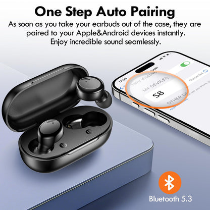 Lanteso True Wireless Bluetooth 5.3 Earbuds, 48H Playtime,Light Weight Headphones in Ear Buds Built in Mic Headset Premium Sound with Deep Bass,Clear Calls Earphones for Sports Workout Black