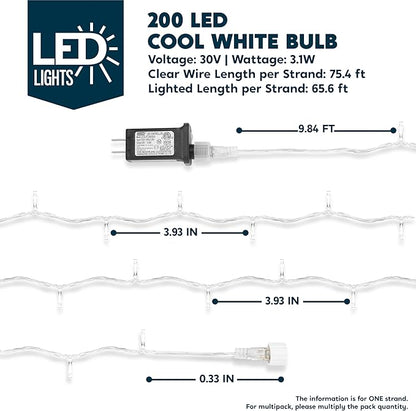 JOYIN 66FT Connectable Christmas String Lights Clear Wire, 8 Modes 200 LED Twinkle Fairy Lights for Indoor Outdoor, Christmas Tree, Classroom, Bedroom, Yard, Patio, Party Decor (Cool White)