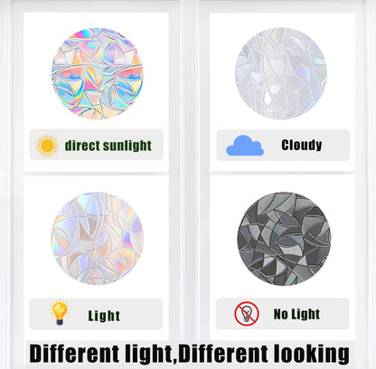 AREAWA Rainbow Window Clings, 8 PCS Bats - Non-Adhesive Prismatic Vinyl Decals, Bird Strike Deterrent for Glass, Indoor Decor, Reusable, Irregular Shaped Stickers
