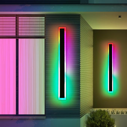 2 Pack Long LED Outdoor Wall Light, 47.2inch Dimmable Modern Wall Sconce, RGB Color Changing, IP65 Waterproof, Exterior Lighting Fixture for Porch, Patio, Garage, Yard, with Remote Control