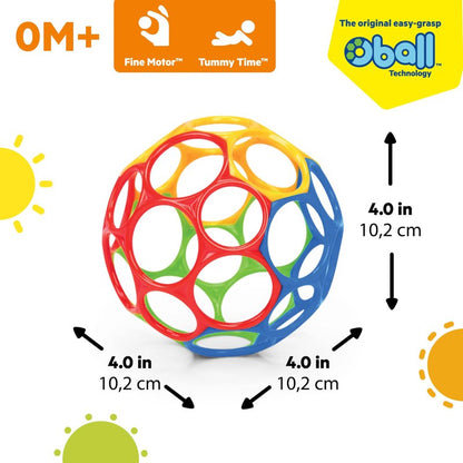 Bright Starts Oball Easy Grasp Classic Ball BPA-Free Infant Toy in Red, Yellow, Green, Blue, Age Newborn and up, 4 Inches