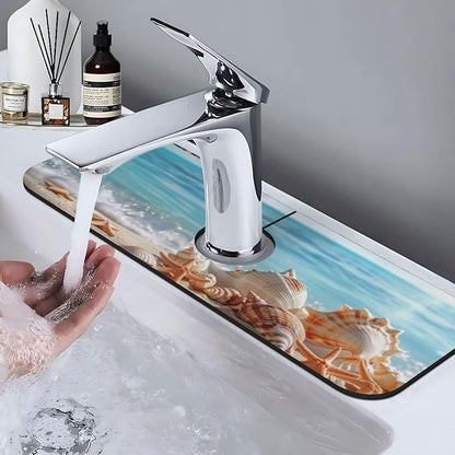Faucet Draining Mat For Kitchen Sink, Beach Seashells Starfish Diatom Mud
