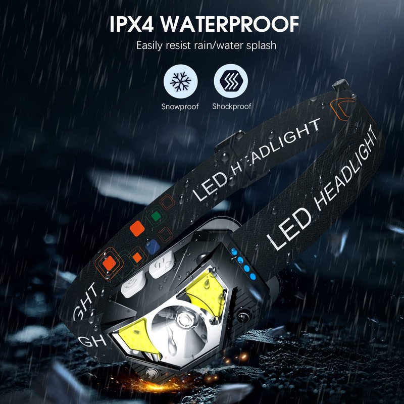 LHKNL Headlamp Flashlight,4-Pack Lumen Ultra Bright LED Rechargeable Headlight with White Red Light,Waterproof Motion Sensor Head Lamp,8 Mode for Outdoor Camping Running Cycling Fishing