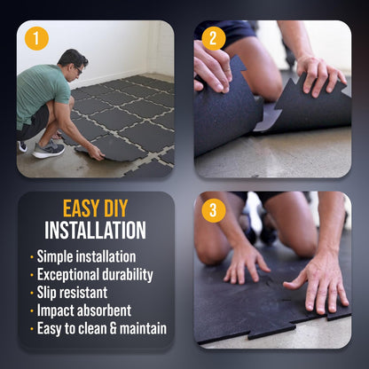 Rubber King 10 Piece Interlocking Tiles 19" x 19" x 6mm - 100% Recycled Rubber Gym Floor Tiles, Exercise Mat for Home Gym, Anti-Slip Low-Odor Interlocking Puzzle Floor Tiles - 23.5sq ft - Blue/Grey