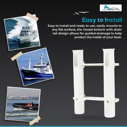 MARINE CITY White Plastic Fishing Tube Flush Mount Rod Holder Rack, 2 Link for Marines, Boats, Ships, Yachts, and Kayaks (Pack of 1)