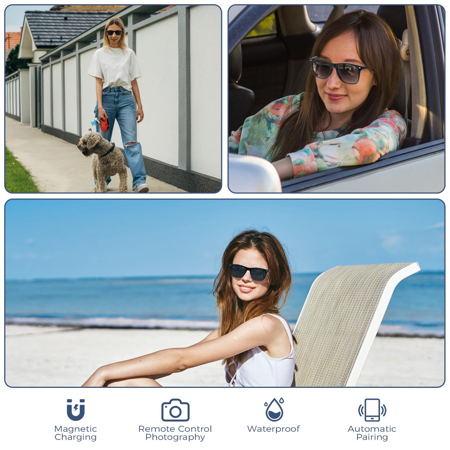 Smart Sunglasses Glasses for Men Women with AAC Speaker Open Ear Music Touch Buttons Remote Photo Voice Assistant Hand-free Calling, Unisex Audio Intelligent Bluetooth 5.0, Great Gift for Friends