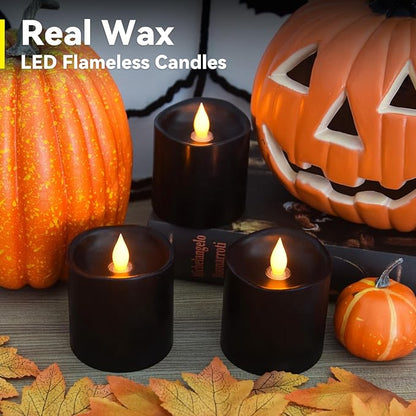 3inch Black Pillar Flameless Candles - 3D Flickering, Remote Timer, Battery Operated, 600+ Hours, Halloween & Gothic Themed Decor (Black, 3"*3"-3pcs)