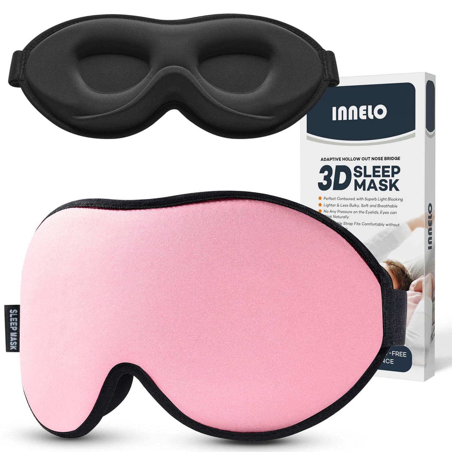 INNELO 3D Contoured Sleep Mask for Side Sleepers, 100% Light Blocking Sleeping Mask for Men & Women, Soft, No Pressure on Eyes, Airplane Blindfold for Travel, Night Eye Cover for Nap, Yoga, Grey