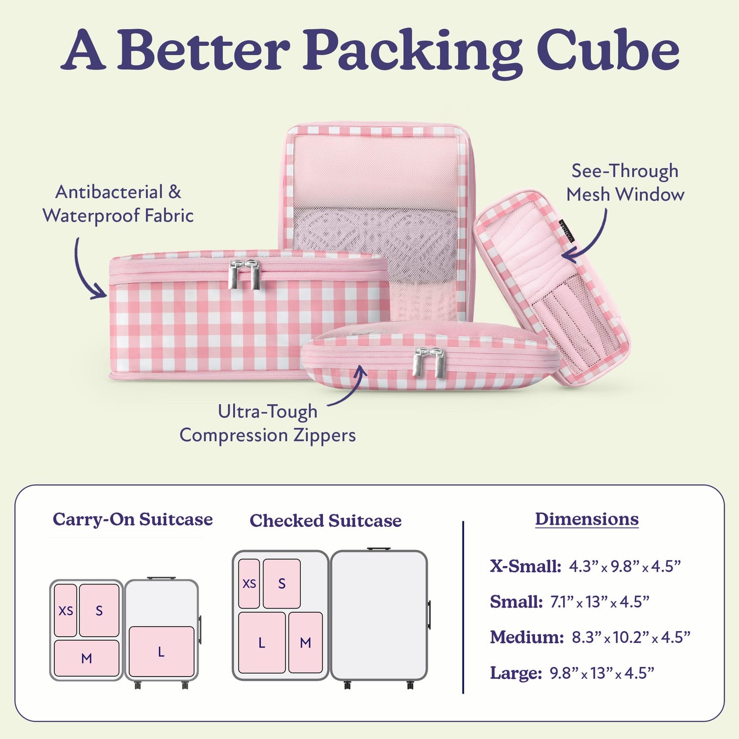 VANDEL Space-Saving Compression Packing Cubes for Kids + Women, Compressible Carry On Suit Case Organizer Luggage Kids Packing Cubes for Baby Bag Organizer Pouches for Luggage, Treavel Suitcase Cube