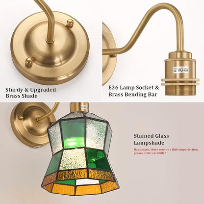 Vintage Battery Operated Wall Sconce Set of 2 with Remote, Rechargeable Wall Lamp 3 Colors Dimmable, Brass Lights Fixture for Bedroom Bathroom Living Room Hallway Polygonal Checker