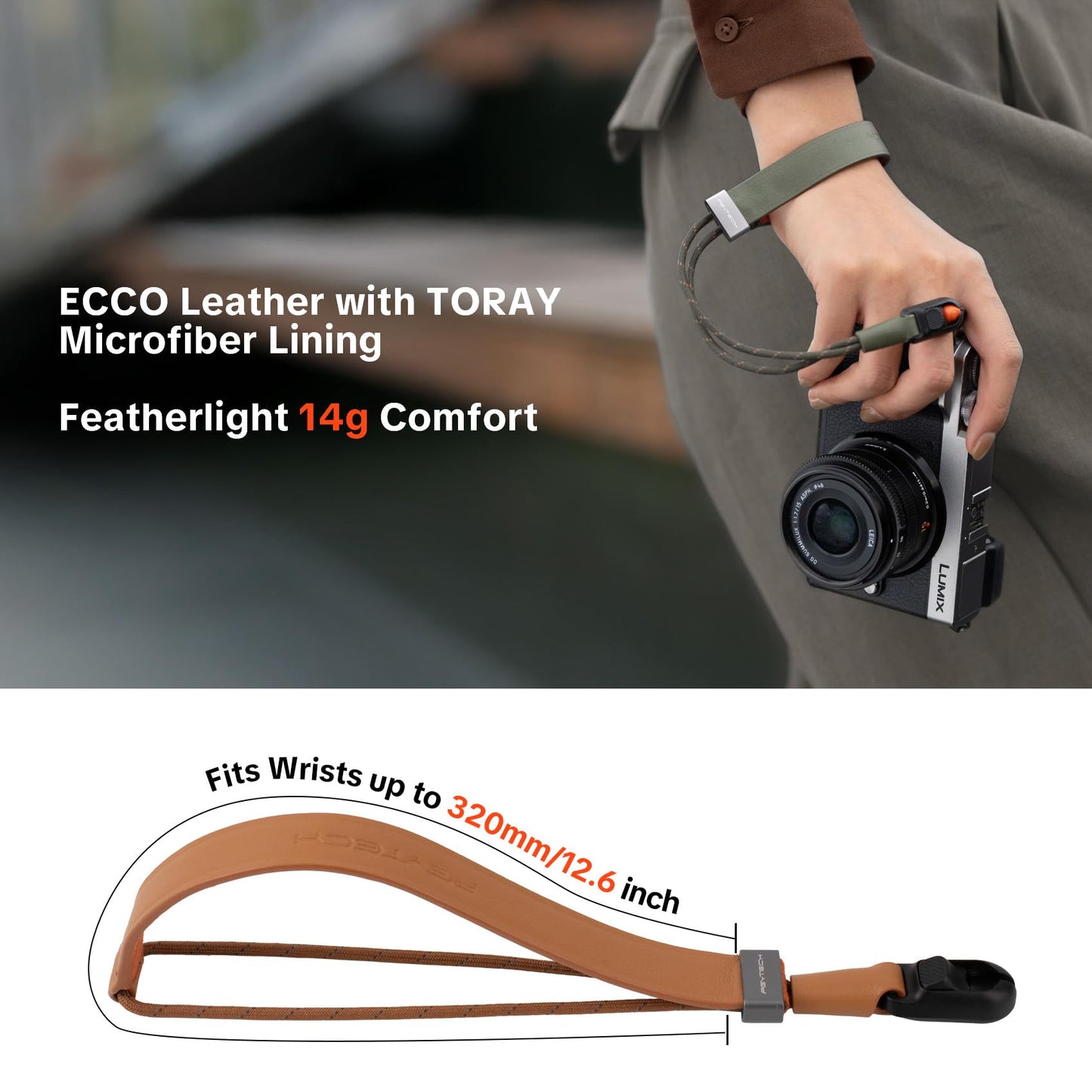 PGYTECH Camera Wrist Strap Slim Vintage Style, Adjustable Quick Release Anti-Drop Leather Hand Strap for Fujifilm/Sony/Canon Camera/Smartphone, Retro Camera Strap, 55.1lb Capacity, Midnight Black