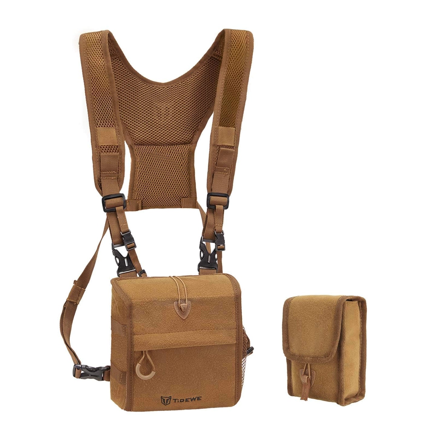 TIDEWE Bino Harness with Rangefinder Pouch & Rain Cover, Long-lasting Lightweight Portable Binocular Pack, Comfortable Small Bino Chest Harness for Hunting, Hiking (Brown)