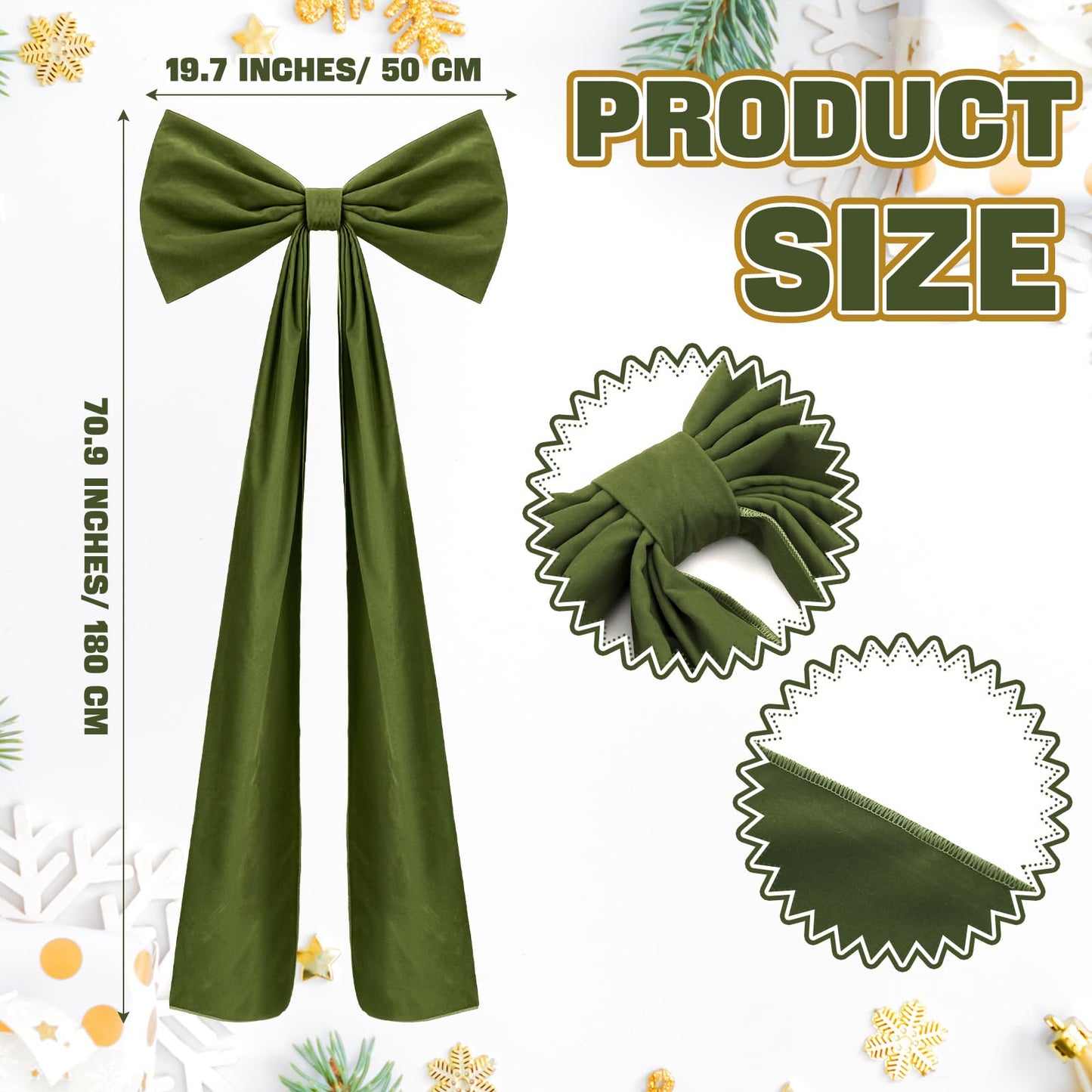 Knitgrip 20 x 71 Inches 1 Pack Christmas Extra Large Velvet Bows Christmas Tree Topper Bow Decor Giant Xmas Front Door Bows with Long Streamers for Home Wreath Wall Backdrop Party (Moss Green)