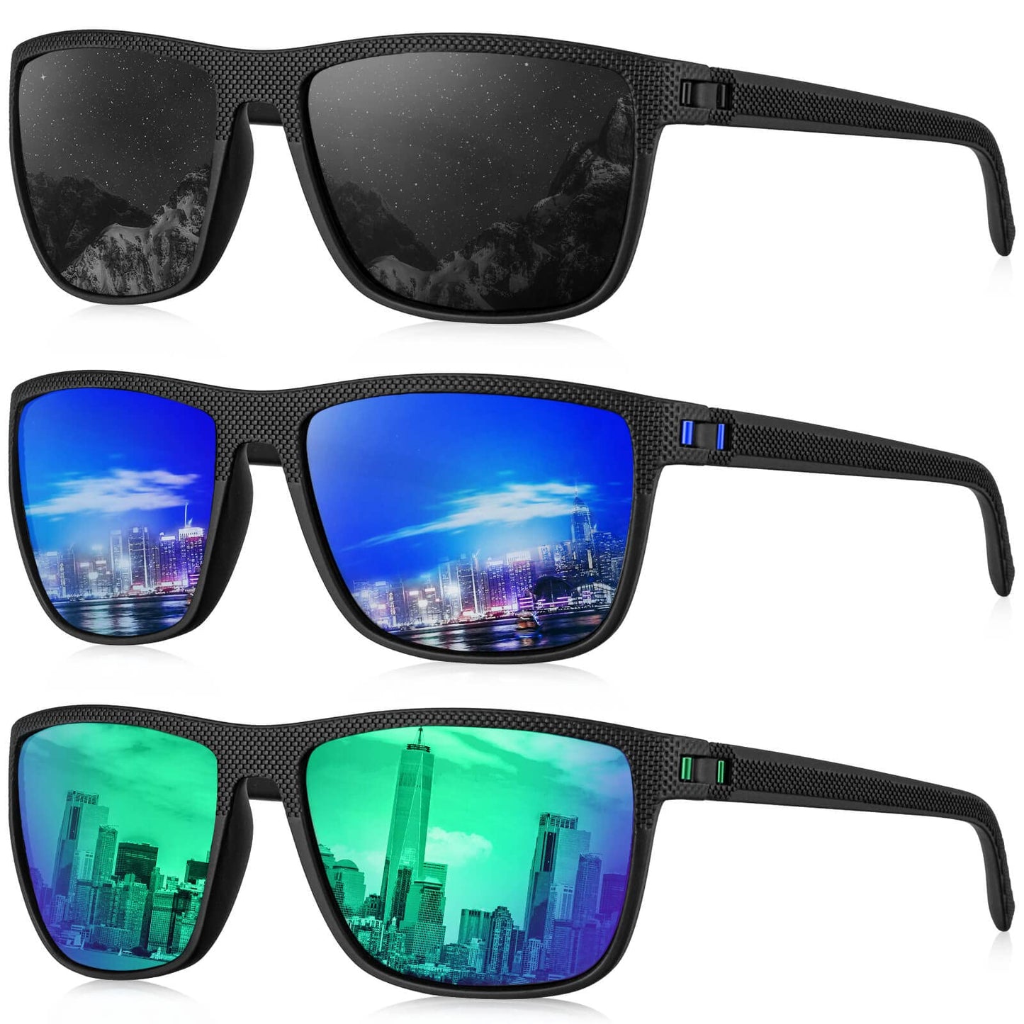 KALIYADI Polarized Sunglasses Men, Lightweight Mens Sunglasses Polarized UV Protection Driving Fishing Golf (Black/Dark Blue/Green)