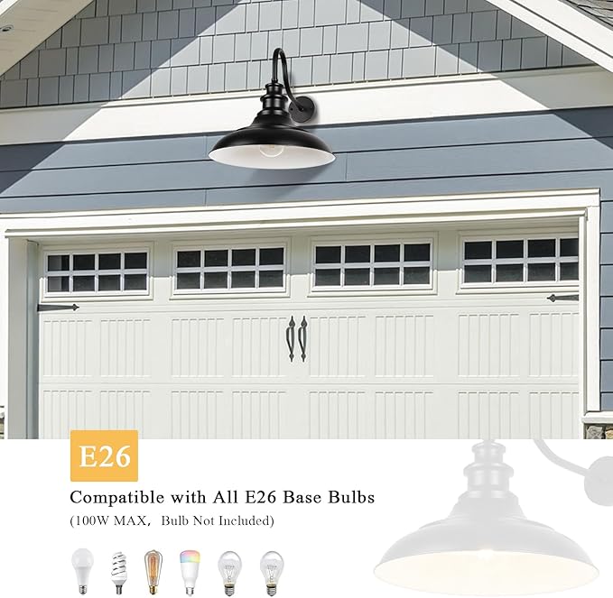Exterior Farmhouse Gooseneck Barn Light, Porch Lights Outdoor, 16 Inch Vintage Outside Garage Lights Fixtures, Anti-Rust Waterproof Outdoor Light for Patio Frontdoor Entryway Doorway, Matte Black