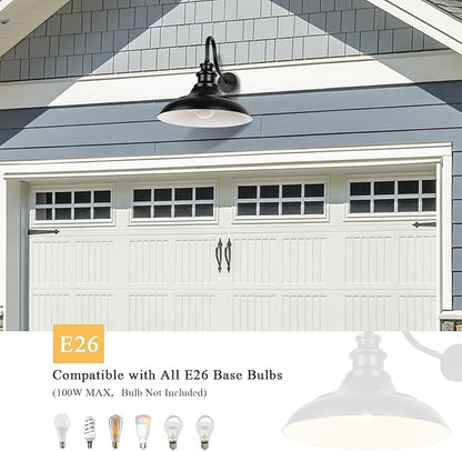 Exterior Farmhouse Gooseneck Barn Light, Porch Lights Outdoor, 16 Inch Vintage Outside Garage Lights Fixtures, Anti-Rust Waterproof Outdoor Light for Patio Frontdoor Entryway Doorway, Matte Black