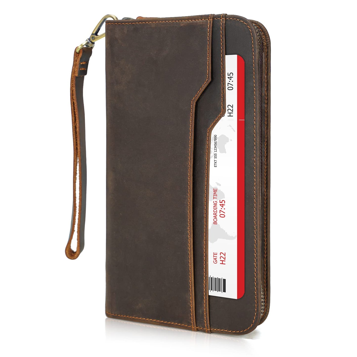 Polare Full Grain Leather Family Travel Passport Wallet and Documents Organizer RFID Blocking Case Holder Fits 6 Passports for Men and Women(Dark Brown)
