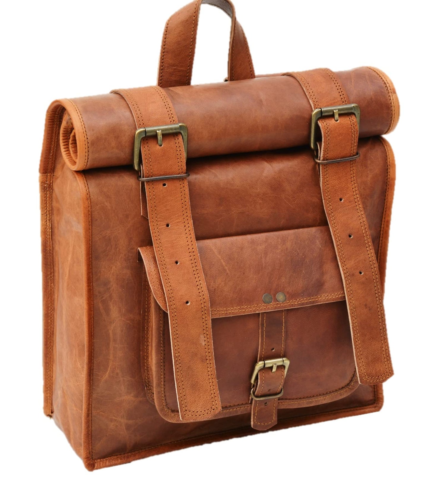 URBAN DEZIRE Men's Leather Vintage Roll On Laptop Backpack Rucksack knapsack college bag