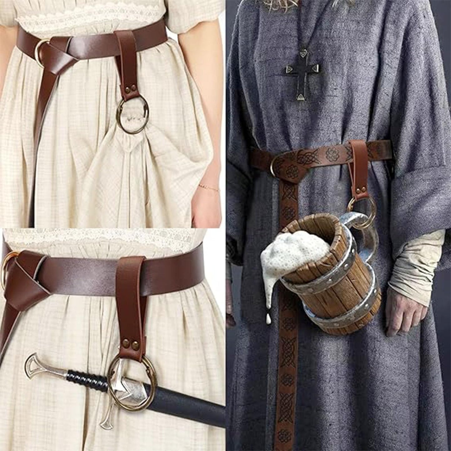 Renaissance Belt Pouch Coin Purse Skirt Hike Set Medieval Festival Costume Halloween Accessories Casual Fanny Pack Waist Bag (2Pouch-Brown)