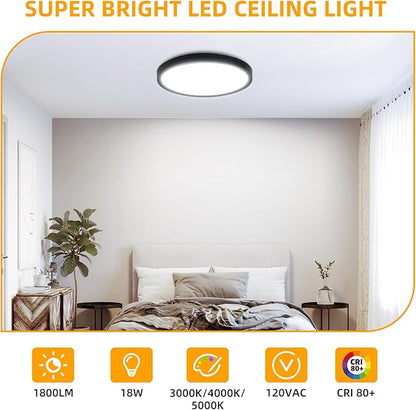 Hlite 6pack 9 Inch Flush Mount LED Ceiling Light Fixture,18W 1800LM Super Slim Light Fixtures Ceiling Mount 3000K/4000K/5000K 3CCT Selectable,Ceiling Light Fixtures for Kitchen,Bedroom(Black)