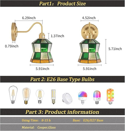 Vintage Battery Operated Wall Sconce with Remote, Rechargeable LED Wall Lamp 3 Colors Dimmable, Brass Wall Lights Fixture for Bedroom Bathroom Living Room Hallway Polygonal Checker