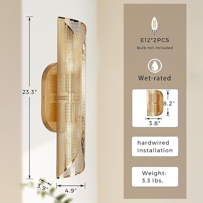 Modern Curved Sconce, Curved Metal Wall Light, Brushed Brass Vanity Light Beside/Over Mirror, Wall Sconce for Living Room, Bedroom