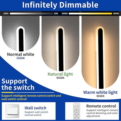2 Pack Black Modern LED Wall Sconce, 39.3inch Long Oval Outdoor Wall Light, Dimmable 3000K-6000K, IP65 Waterproof, Linear Outside Exterior Lighting for Garage, Patio with Remote Control