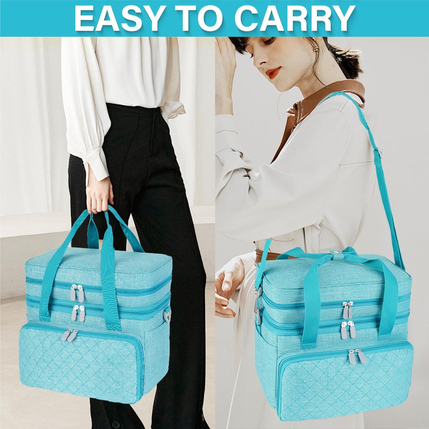 MRINCA Sewing Accessories Organizer Bag, Double Layer Sewing Storage Bag with Shoulder Strap, 2 Detachable Pouches, Large Portable Sewing Travel Case for Supplies, Thread, Scissors, Tools (Blue)