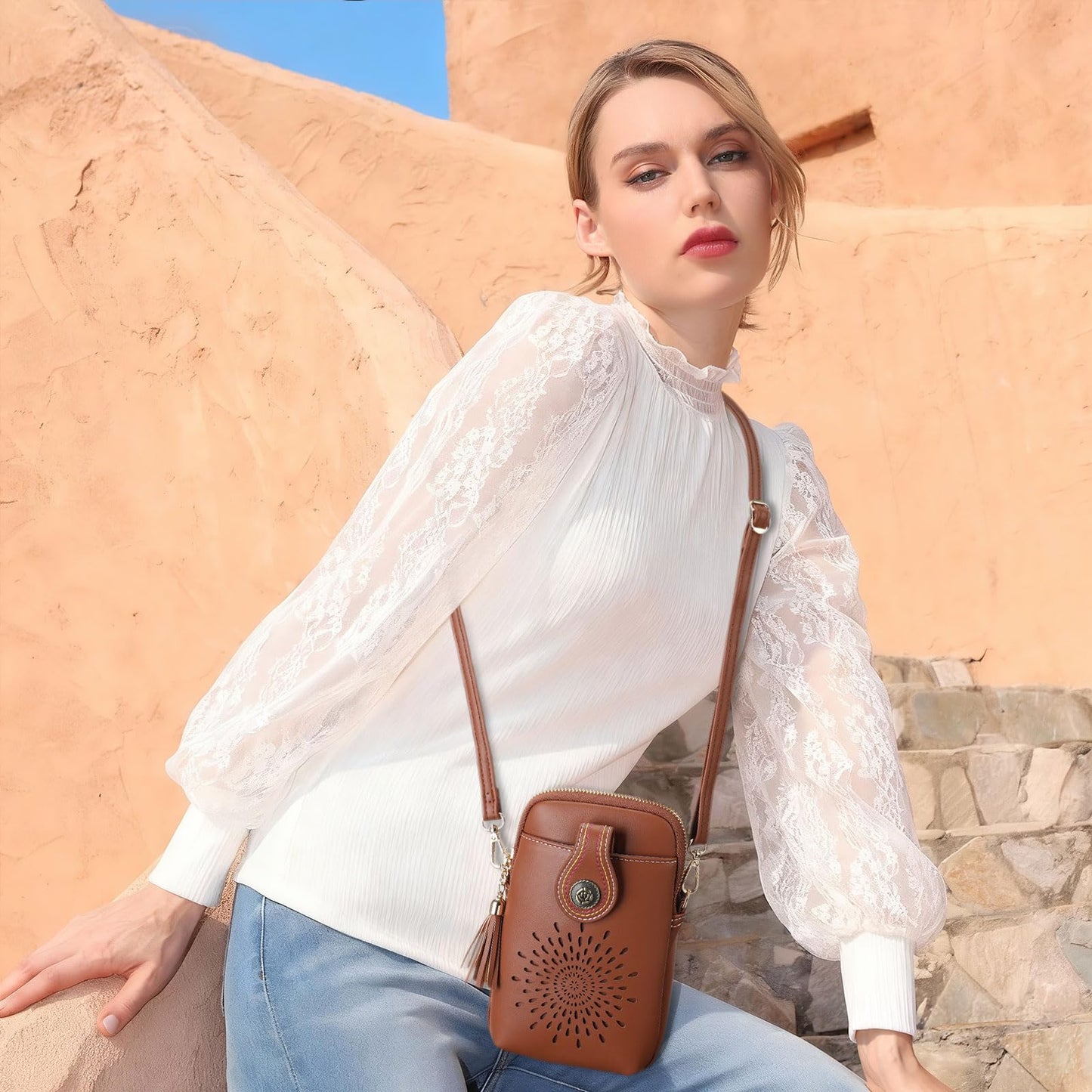APHISON Small Crossbody Bags for Women, Lightweight Vegan Leather Cell Phone Purse, Cute Purses with Tassels