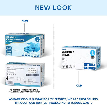 Medguy Powder-Free Nitrile Exam Gloves, 4.5 Mil, 100 Pcs Blue Disposable Latex-Free Food-Safe Medical Cleaning Cooking Gloves (Large)