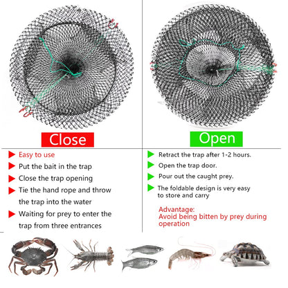 Drasry Crab Trap Bait Lobster Crawfish Shrimp Portable Folded Cast Net Magic Collapsible Fishing Traps Nets Accessories for Blue Crabs 2PCS (23 in * 9.8 in) Green (0.61 in Mesh)