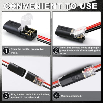 20Pcs Double Wire Plug in Connector, LED Light Strip Low Voltage Connectors 2 Pin with Locking Buckle - Quick Connect, No Wire Stripping Cutting