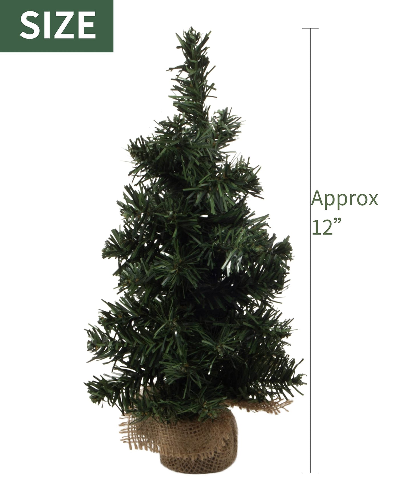 2Pack Mini Christmas Tree Table Top Decorations- Artificial Small Pine Trees with Burlap Base on Desktop, Shelves, Bedroom, Miniature Scenes Xmas for Home, Office, Party Decor