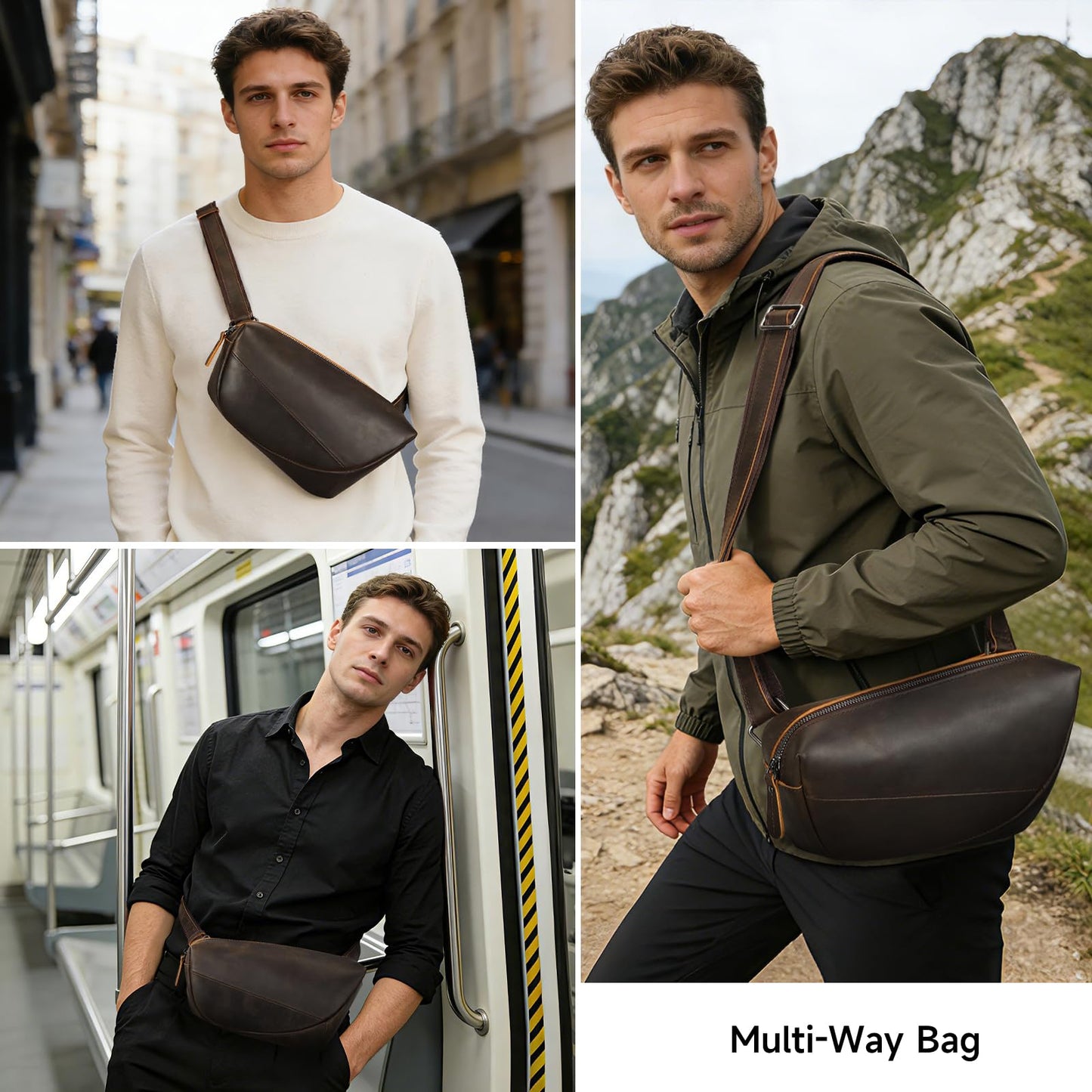 NIUCUNZH Genuine Leather Mens Sling Bag for Women Vintage Small Crossbody Bags Purse for Hiking Travel Chest Daypack (darkbrown)